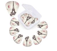 12 Pack Guitar Picks Plectrums with Organizer Storage Box Romantic Paris Eiffel Tower Bycicle Guitar Pick Thin, Medium & Heavy Bass Picks for Electric Acoustic Ukulele Guitars Gift for Men Women