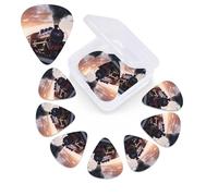 12 Pack Guitar Picks Plectrums with Organizer Storage Box Steam Train Depart Sunset Guitar Pick Thin, Medium & Heavy Bass Picks for Electric Acoustic Ukulele Guitars Gift for Men Women