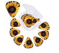 12 Pack Guitar Picks Plectrums with Organizer Storage Box Sunflower on Black Background Guitar Pick Thin, Medium & Heavy Bass Picks for Electric Acoustic Ukulele Guitars Gift for Men Women