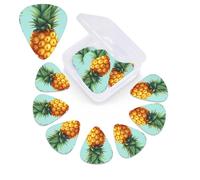 12 Pack Guitar Picks Plectrums with Organizer Storage Box Tropical Pineapple Guitar Pick Thin, Medium & Heavy Bass Picks for Electric Acoustic Ukulele Guitars Gift for Men Women