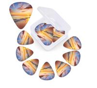 12 Pack Guitar Picks Plectrums with Organizer Storage Box Tropical Sunrise on The Beach Guitar Pick Thin, Medium & Heavy Bass Picks for Electric Acoustic Ukulele Guitars Gift for Men Women