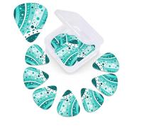 12 Pack Guitar Picks Plectrums with Organizer Storage Box Turquoise and white circle Guitar Pick Thin, Medium & Heavy Bass Picks for Electric Acoustic Ukulele Guitars Gift for Men Women