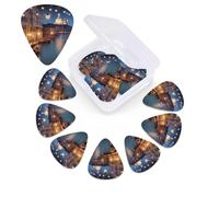 12 Pack Guitar Picks Plectrums with Organizer Storage Box Venice at Night Guitar Pick Thin, Medium & Heavy Bass Picks for Electric Acoustic Ukulele Guitars Gift for Men Women