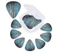 12 Pack Guitar Picks Plectrums with Organizer Storage Box Vintage Blue Wood Guitar Pick Thin, Medium & Heavy Bass Picks for Electric Acoustic Ukulele Guitars Gift for Men Women
