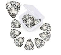 12 Pack Guitar Picks Plectrums with Organizer Storage Box White tiger head pattern Guitar Pick Thin, Medium & Heavy Bass Picks for Electric Acoustic Ukulele Guitars Gift for Men Women