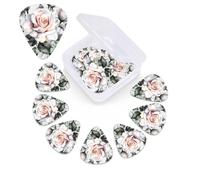 12 Pack Guitar Picks Plectrums with Organizer Storage Box White Watercolor Floral Rose Guitar Pick Thin, Medium & Heavy Bass Picks for Electric Acoustic Ukulele Guitars Gift for Men Women