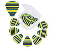 12 Pack Guitar Picks Plectrums with Organizer Storage Box Yellow and blue stripes Guitar Pick Thin, Medium & Heavy Bass Picks for Electric Acoustic Ukulele Guitars Gift for Men Women