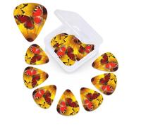 12 Pack Guitar Picks Plectrums with Organizer Storage Box Yellow Sunflowers with Red Butterfly Guitar Pick Thin, Medium & Heavy Bass Picks for Electric Acoustic Ukulele Guitars Gift for Men Women