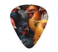 12 Pack Guitar Picks roosters dressed in many colors Print Plectrums With Organizer Storage Box Thin Medium Heavy, For Guitar Bass