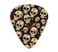 12 Pack Guitar Picks,Sugar Skulls Mexican Pattern 3 Different Thickness Guitar Pick Plectrums For Bass,Ukulele,Electric,Acoustic Guitar