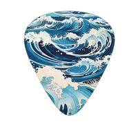 12 Pack Guitar Picks Ukiyo-e style waves Print Plectrums With Organizer Storage Box Thin Medium Heavy, For Guitar Bass