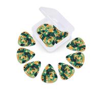 12 Pack Guitar Picks With Organizer Box Green And Beige Drawing Bass Picks Thin, Medium & Heavy 3 Different Thickness Celluloid Plectrums For Electric Acoustic Guitars Ukulele Bass, Guitar Gifts