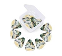 12 Pack Guitar Picks With Organizer Box Mountain Birds Watercolor Bass Picks Thin, Medium & Heavy 3 Different Thickness Celluloid Plectrums For Electric Acoustic Guitars Ukulele Bass, Guitar Gifts