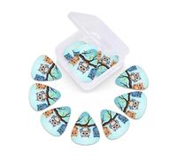 12 Pack Guitar Picks With Organizer Box Owls On A Branch Bass Picks Thin, Medium & Heavy 3 Different Thickness Celluloid Plectrums For Electric Acoustic Guitars Ukulele Bass, Guitar Gifts