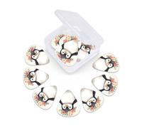 12 Pack Guitar Picks With Organizer Box Penguin Wearing Flowers Bass Picks Thin, Medium & Heavy 3 Different Thickness Celluloid Plectrums For Electric Acoustic Guitars Ukulele Bass, Guitar Gifts