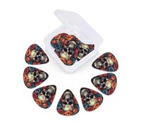 12 Pack Guitar Picks With Organizer Box Skull Surrounded By Flowers Bass Picks Thin, Medium & Heavy 3 Different Thickness Celluloid Plectrums For Electric Acoustic Guitars Ukulele Bass, Guitar Gifts