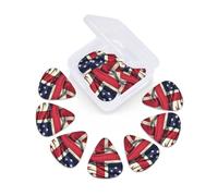 12 Pack Guitar Picks With Organizer Box,Thin, Medium & Heavy 3 Different Celluloid Guitar Pick, Usa Uk Flag Abstract Art Pics Plectrums For Bass, Acoustic Electric Guitars