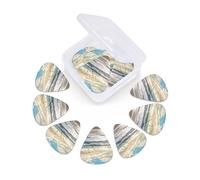 12 Pack Guitar Picks With Organizer Box,Thin, Medium & Heavy 3 Different Celluloid Guitar Pick, Waves On The Beach With Sea Birds Abstract Art Pics Plectrums For Bass, Acoustic Electric Guitars
