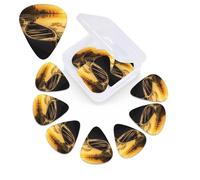 12 Pack Guitar Picks with Organizer Storage Box, 0.46mm, 0.71mm, 0.96mm Thin Medium Heavy Bass Plectrum, River Sunset Wooden Boat Guitar Picks for Acoustic Ukulele Guitar Accessories