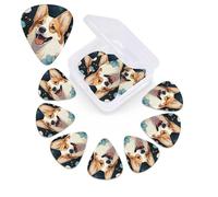12 Pack Guitar Picks with Organizer Storage Box, 0.46mm, 0.71mm, 0.96mm Thin Medium Heavy Bass Plectrum, Corgi Pattern Guitar Picks for Acoustic Ukulele Guitar Accessories