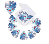 12 Pack Guitar Picks with Organizer Storage Box, 0.46mm, 0.71mm, 0.96mm Thin Medium Heavy Bass Plectrum, Hearts in the Sky Guitar Picks for Acoustic Ukulele Guitar Accessories
