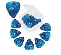 12 Pack Guitar Picks with Organizer Storage Box, 0.46mm, 0.71mm, 0.96mm Thin Medium Heavy Bass Plectrum, Underwater World Dolphins Coral Guitar Picks for Acoustic Ukulele Guitar Accessories