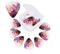 12 Pack Guitar Picks with Organizer Storage Box, 0.46mm, 0.71mm, 0.96mm Thin Medium Heavy Bass Plectrum, Color Butterfly Flower Guitar Picks for Acoustic Ukulele Guitar Accessories