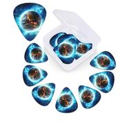 12 Pack Guitar Picks with Organizer Storage Box, 0.46mm, 0.71mm, 0.96mm Thin Medium Heavy Bass Plectrum, Blue Earth In The Space Guitar Picks for Acoustic Ukulele Guitar Accessories