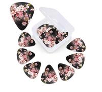 12 Pack Guitar Picks with Organizer Storage Box, 0.46mm, 0.71mm, 0.96mm Thin Medium Heavy Bass Plectrum, Tempting Cherry Blossoms Guitar Picks for Acoustic Ukulele Guitar Accessories