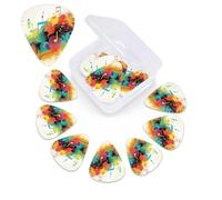 12 Pack Guitar Picks with Organizer Storage Box, 0.46mm, 0.71mm, 0.96mm Thin Medium Heavy Bass Plectrum, Abstract Music Themed Guitar Picks for Acoustic Ukulele Guitar Accessories