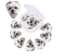 12 Pack Guitar Picks with Organizer Storage Box, 0.46mm, 0.71mm, 0.96mm Thin Medium Heavy Bass Plectrum, Lovely Maltese Dog Guitar Picks for Acoustic Ukulele Guitar Accessories