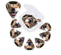 12 Pack Guitar Picks with Organizer Storage Box, 0.46mm, 0.71mm, 0.96mm Thin Medium Heavy Bass Plectrum, Shiba Inu Smile Tongue Out Guitar Picks for Acoustic Ukulele Guitar Accessories