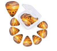 12 Pack Guitar Picks with Organizer Storage Box, 0.46mm, 0.71mm, 0.96mm Thin Medium Heavy Bass Plectrum, Beautiful Sunflower Field Sunset Guitar Picks for Acoustic Ukulele Guitar Accessories