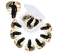 12 Pack Guitar Picks with Organizer Storage Box, 0.46mm, 0.71mm, 0.96mm Thin Medium Heavy Bass Plectrum, Thank You Soldier Saluting America Flag Guitar Picks for Acoustic Ukulele Guitar Accessories