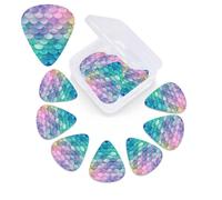 12 Pack Guitar Picks with Organizer Storage Box, 0.46mm, 0.71mm, 0.96mm Thin Medium Heavy Bass Plectrum, Dreamy Gradient Mermaid Scales Guitar Picks for Acoustic Ukulele Guitar Accessories