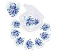 12 Pack Guitar Picks with Organizer Storage Box, 0.46mm, 0.71mm, 0.96mm Thin Medium Heavy Bass Plectrum, Blue little octopus Guitar Picks for Acoustic Ukulele Guitar Accessories