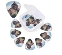 12 Pack Guitar Picks with Organizer Storage Box, 0.46mm, 0.71mm, 0.96mm Thin Medium Heavy Bass Plectrum, Armenian Church Guitar Picks for Acoustic Ukulele Guitar Accessories