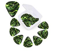 12 Pack Guitar Picks with Organizer Storage Box, 0.46mm, 0.71mm, 0.96mm Thin Medium Heavy Bass Plectrum, Abstract Green Snake Guitar Picks for Acoustic Ukulele Guitar Accessories