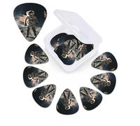 12 Pack Guitar Picks with Organizer Storage Box, 0.46mm, 0.71mm, 0.96mm Thin Medium Heavy Bass Plectrum, Astronaut Landing on The Moon Guitar Picks for Acoustic Ukulele Guitar Accessories