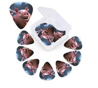 12 Pack Guitar Picks with Organizer Storage Box, 0.46mm, 0.71mm, 0.96mm Thin Medium Heavy Bass Plectrum, Funny 3D Piggies Guitar Picks for Acoustic Ukulele Guitar Accessories