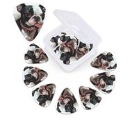 12 Pack Guitar Picks with Organizer Storage Box, 0.46mm, 0.71mm, 0.96mm Thin Medium Heavy Bass Plectrum, Boston Terrier Guitar Picks for Acoustic Ukulele Guitar Accessories