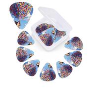 12 Pack Guitar Picks with Organizer Storage Box, 0.46mm, 0.71mm, 0.96mm Thin Medium Heavy Bass Plectrum, Colorful Balloon and House Guitar Picks for Acoustic Ukulele Guitar Accessories