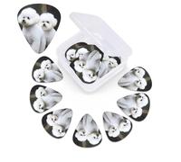 12 Pack Guitar Picks with Organizer Storage Box, 0.46mm, 0.71mm, 0.96mm Thin Medium Heavy Bass Plectrum, Bichon Frise Guitar Picks for Acoustic Ukulele Guitar Accessories