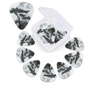 12 Pack Guitar Picks with Organizer Storage Box, 0.46mm, 0.71mm, 0.96mm Thin Medium Heavy Bass Plectrum, Foggy Mountain Pine Tree Guitar Picks for Acoustic Ukulele Guitar Accessories