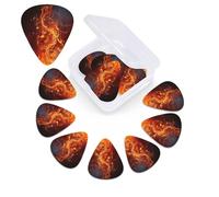 12 Pack Guitar Picks with Organizer Storage Box, 0.46mm, 0.71mm, 0.96mm Thin Medium Heavy Bass Plectrum, Red Flame Music Note Guitar Picks for Acoustic Ukulele Guitar Accessories