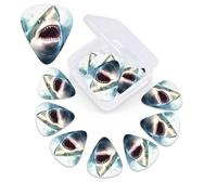 12 Pack Guitar Picks with Organizer Storage Box, 0.46mm, 0.71mm, 0.96mm Thin Medium Heavy Bass Plectrum, Shark in the Sea Guitar Picks for Acoustic Ukulele Guitar Accessories