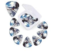 12 Pack Guitar Picks with Organizer Storage Box, 0.46mm, 0.71mm, 0.96mm Thin Medium Heavy Bass Plectrum, Winter Skiing Guitar Picks for Acoustic Ukulele Guitar Accessories