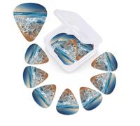 12 Pack Guitar Picks with Organizer Storage Box, 0.46mm, 0.71mm, 0.96mm Thin Medium Heavy Bass Plectrum, Blue sea sandy beach Guitar Picks for Acoustic Ukulele Guitar Accessories