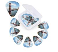 12 Pack Guitar Picks with Organizer Storage Box, 0.46mm, 0.71mm, 0.96mm Thin Medium Heavy Bass Plectrum, San Francisco Golden Gate Bridge Guitar Picks for Acoustic Ukulele Guitar Accessories