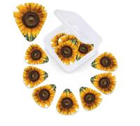 12 Pack Guitar Picks with Organizer Storage Box, 0.46mm, 0.71mm, 0.96mm Thin Medium Heavy Bass Plectrum, Bloom Sunflower Guitar Picks for Acoustic Ukulele Guitar Accessories